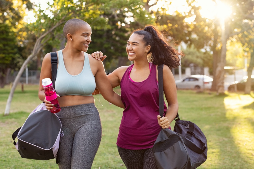 Two women working out together.